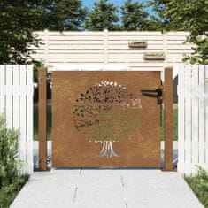 Vidaxl Vrtna vrata 105x80 cm Corten jeklo dizajn drevesa