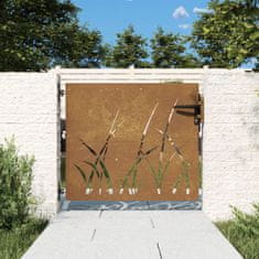 Vidaxl Vrtna vrata 85x75 cm corten jeklo dizajn trave