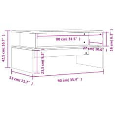 Vidaxl Klubska mizica visok sijaj bela 90x55x42,5 cm inženirski les