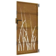 Vidaxl Vrtna vrata 85x175 cm corten jeklo dizajn trave