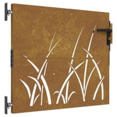 Vidaxl Vrtna vrata 85x100 cm corten jeklo dizajn trave