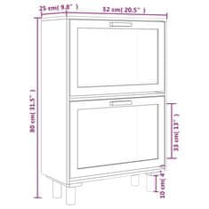 Vidaxl Omarica za čevlje rjava 52x25x80 cm inž. les in naravni ratan