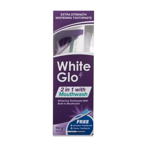 White Glo 2 in 1 with Mouthwash Set zobna pasta 100 ml + zobna ščetka 1 kos + medzobna ščetka 8 kos