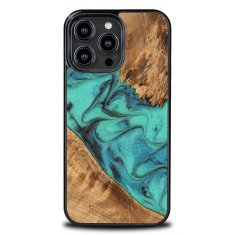 slomart etui iz lesa in smole za iphone 14 pro max bewood unique turquoise - turkizna in črna