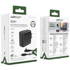 AceFast Hitri polnilec GaN 3x USB-C 1x USB-A + USB-C kotni kabel 100W 2m črn