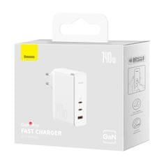 BASEUS GaN5 Pro hitri polnilec 2x USB-C + USB 140W bela