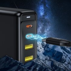 Choetech GaN 140W 4-vratni napajalnik 2x USB-C + 2x USB - črn