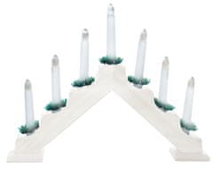Božični svečnik 7 sveč, toplo bela, igla, lesena bela, za vtičnico