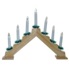 Božični svečnik za 7 sveč, topla BELA, igla, naravni les, za vtičnico