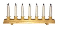 Božični svečnik 7 sveč LED, topla BELA, lesen kovček 42,5x21,5x5cm, 2x AA baterije