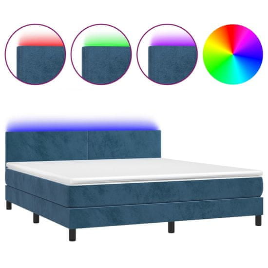 Vidaxl Box spring postelja z vzmetnico LED temno modra 180x200cm žamet