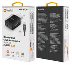 Aligator 3,4 A pametni omrežni polnilnik, 2xUSB, pametni IC, črn, kabel za iPhone/iPad 2A