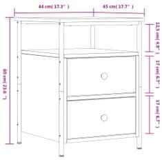 Vidaxl Nočna omarica 2 kosa dimljeni hrast 44x45x60 cm inženirski les