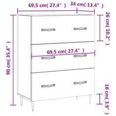 Vidaxl Komoda bela 69,5x34x90 cm inženirski les