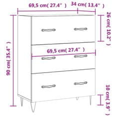 Vidaxl Komoda visok sijaj bela 69,5x34x90 cm inženirski les