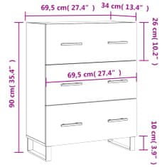 Vidaxl Komoda visok sijaj bela 69,5x34x90 cm inženirski les