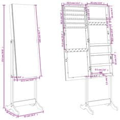 Vidaxl Omarica za nakit z ogledalom samostoječa bela 42x38x152 cm