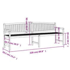 Vidaxl Vrtna klop 228x59,5x90 cm trdna tikovina