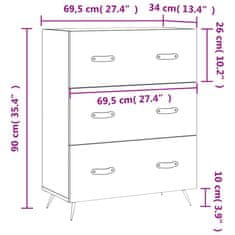 Vidaxl Predalnik visok sijaj bel 69,5x34x90 cm inženirski les