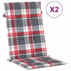 Vidaxl Blazine za vrtne stole 2 kosa rdeče karo 120x50x3 cm blago