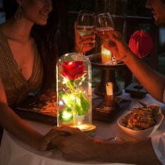 Luniks Rdeča vrtnica v stekleni kupoli z LED lučkami