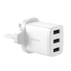 slomart Baseus kompaktni omrežni polnilec 3x usb 17w uk vtič bela (ccxj020302)