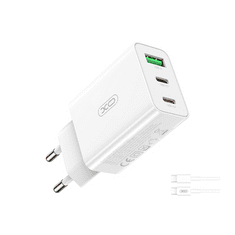 XO Polnilec za telefon L101 1xUSB QC, 2XUSB-C PD 20W bel + USB-C kabel 