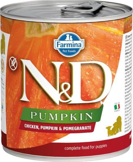 N&D PUMPKIN Pes cons. Piščanec, buča in granatno jabolko za mladiče 285 g