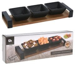 Servirni set 4 kosov (1x skodelica/kovinski pladenj 32x10cm+3x keramična skleda 8x8x3,5cm BLACK)