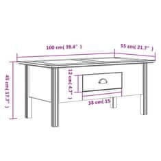 Vidaxl Klubska mizica BODO bela 100x55x45 cm trdna borovina