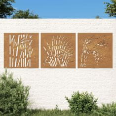 Vidaxl Vrtne stenske dekoracije 3 kosi 55x55 cm corten jeklo trava