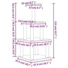 Vidaxl Mačje drevo s praskalniki iz sisala krem 111 cm