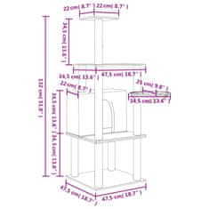 Vidaxl Mačje drevo s praskalniki iz sisala temno sivo 132 cm