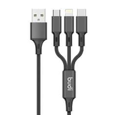 Budi Avtomobilski polnilnik Budi, 2x USB, 2,4 A + kabel 3v1 USB na USB-C / Lightning / Micro USB (črn)