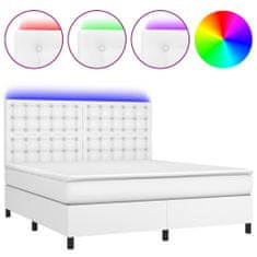 Vidaxl Box spring postelja z vzmetnico LED bela 180x200cm umetno usnje