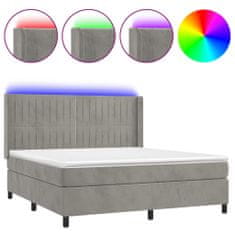 Vidaxl Box spring postelja z vzmetnico LED svetlo siva 160x200cm žamet
