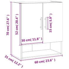 Vidaxl Stenska omarica visok sijaj bela 60x31x70 cm inženirski les