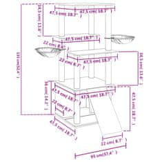 Vidaxl Mačje drevo s praskalniki iz sisala svetlo sivo 133 cm