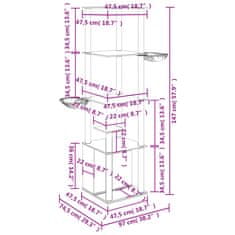 Vidaxl Mačje drevo s praskalniki iz sisala krem 147 cm