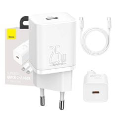 BASEUS Baseus Super Si hitri polnilec 1C 25W s kablom USB-C za USB-C 1m (bela)