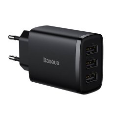 BASEUS Baseus kompaktni hitri polnilec, 3x USB, 17 W (črn)