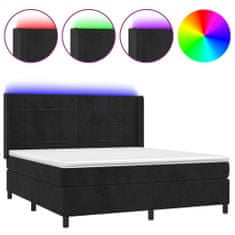 Vidaxl Box spring postelja z vzmetnico LED črna 180x200 cm žamet