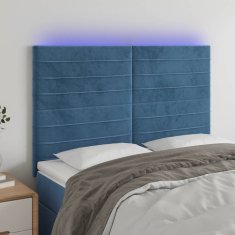 Vidaxl LED posteljno vzglavje temno modro 144x5x118/128 cm žamet