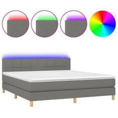 Vidaxl Box spring postelja z vzmetnico LED temno siva 160x200 cm blago