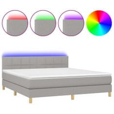 Vidaxl Box spring postelja z vzmetnico LED sv. siva 180x200 cm blago