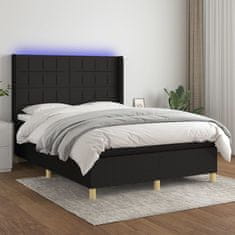 Vidaxl Box spring postelja z vzmetnico LED črna 140x190 cm blago