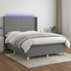 Vidaxl Box spring postelja z vzmetnico LED temno siva 140x200 cm blago