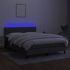 Vidaxl Box spring postelja z vzmetnico LED temno siva 140x200 cm blago