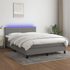 Vidaxl Box spring postelja z vzmetnico LED temno siva 140x200 cm blago