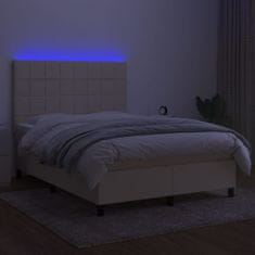 Vidaxl Box spring postelja z vzmetnico LED krem 140x200 cm blago